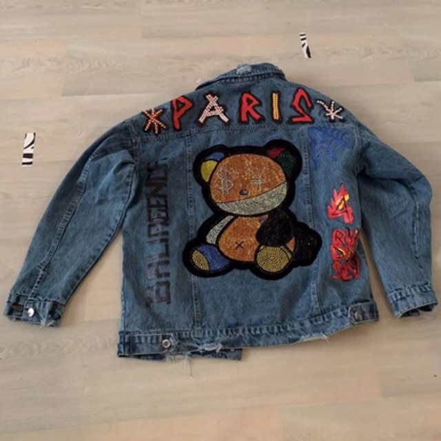 JAKET JEANS IMPORT WANITA KOREA BTS BRTISH INGGRIS PARIS 3D KARAKTER BERUANG ORIGINAL