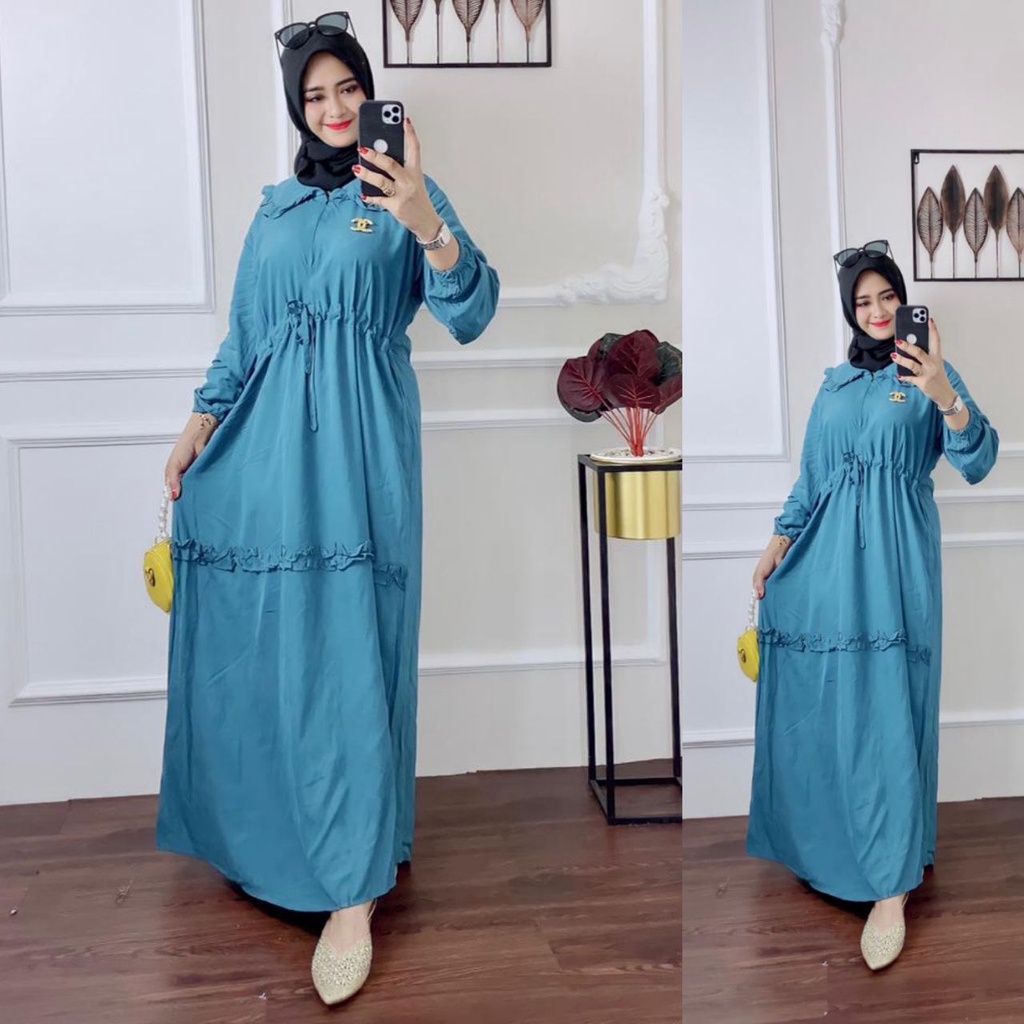 Midi Dress Rania Ruflle \ Resleting Depan Busui Frendly \ Baju Wanita Gamis Terbaru \ Rayon Super