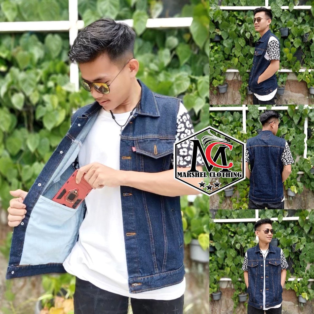 RCL - Rompi Jeans Pria - Rompi Jeans Murah - Rompi Cowok Biowash (Unisex/Pria-Wanita) M, L, XL, 2XL, 3XL, 4XL / Rompi Jeans Black Denim Pria Jumbo Big Size Biowash Polos Cowok Metal Oversize Premium Quality