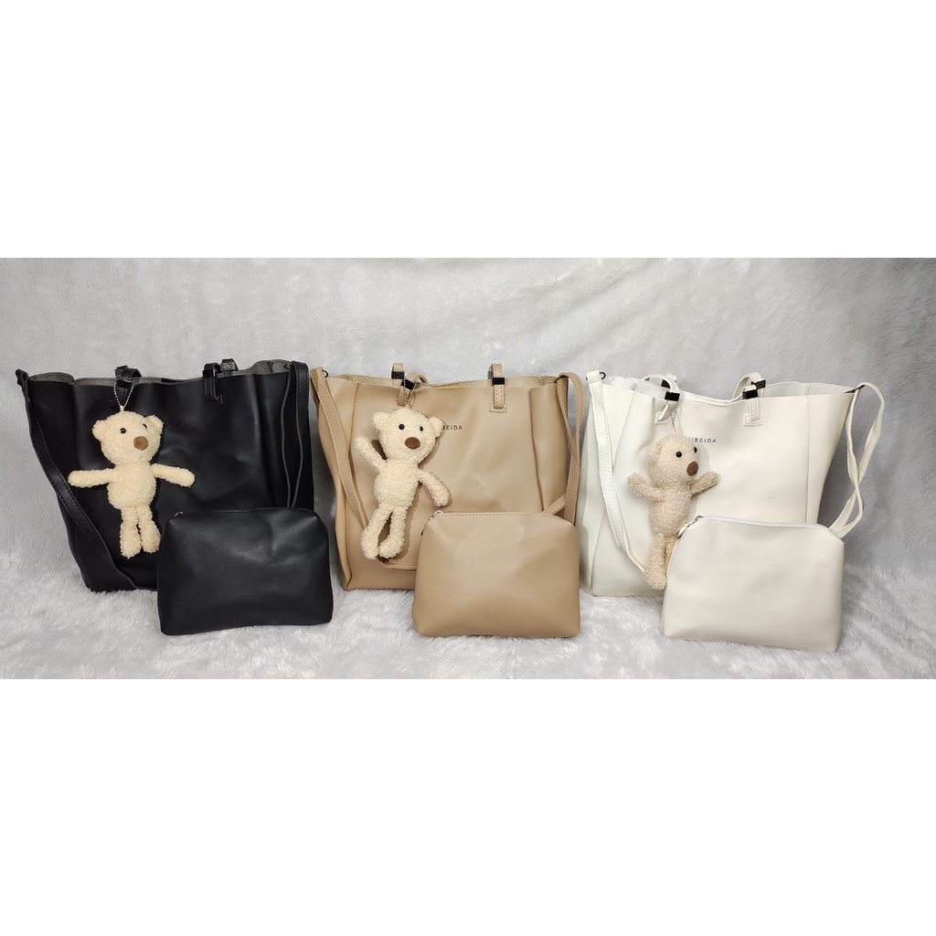 BJ81891 (2IN1) - BEIGE/BLACK/KHAKI - TAS BONEKA WANITA FASHION IMPORT MODIS ELEGAN TERMURAH TERLARIS TERBARU BAGSTORE JAKARTA TAS BATAM GT1891