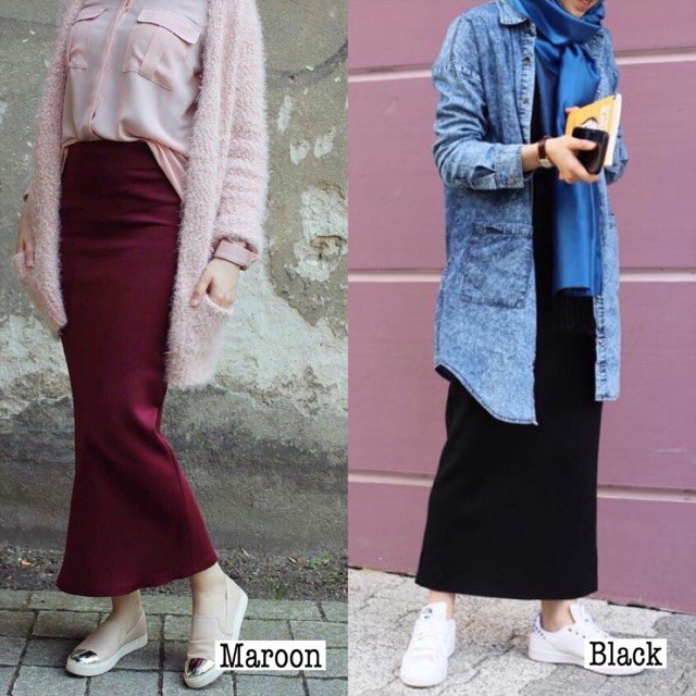 ROK SPAN PANJANG / ROK MUSLIM / REMAJA / ROK KERJA BAHAN SCUBA