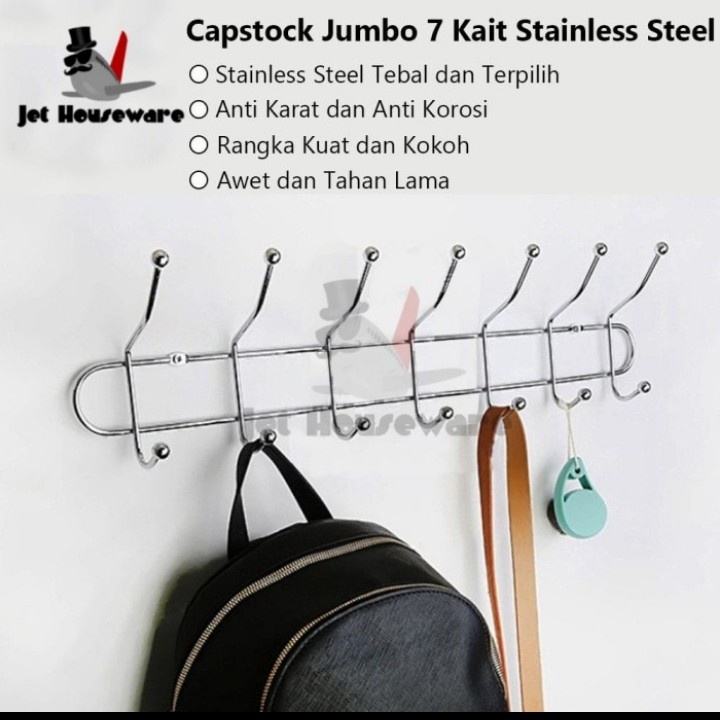 Gantungan Baju Dinding Stainless/Kapstok/Capstok Stainless Besar 7kait