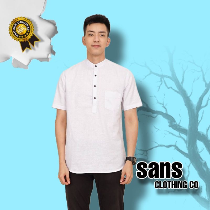 Kemeja Koko Shanghai Pendek Putih | Short Koko Shanghai White E-1424G Sans Clothing Co.