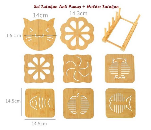 Set Tatakan Anti Panas + Holder tatakan ( isi 8 ps tatakan + 1 holder)