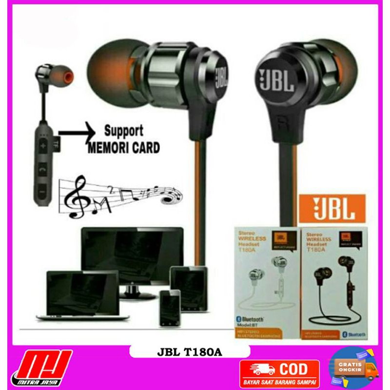 JBL Sporty T180 Wireless Headset Waterproof Music With Slot Memory