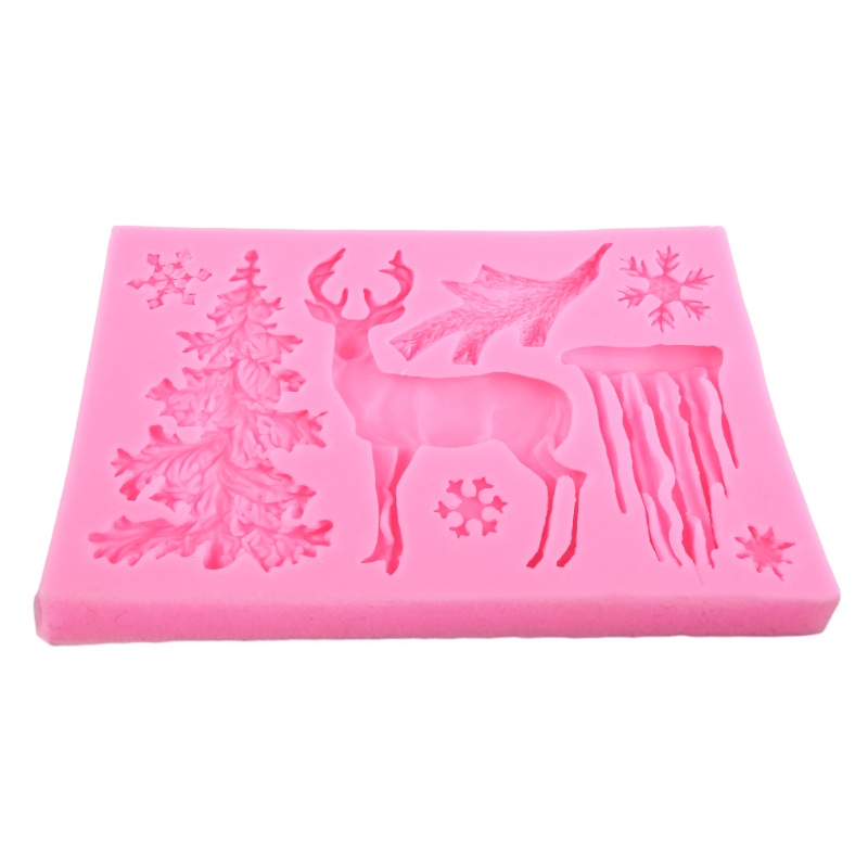 Cetakan Kue / Coklat / Fondant Bahan Silikon Desain Rusa / Snowflake 3D Untuk Dekorasi Natal