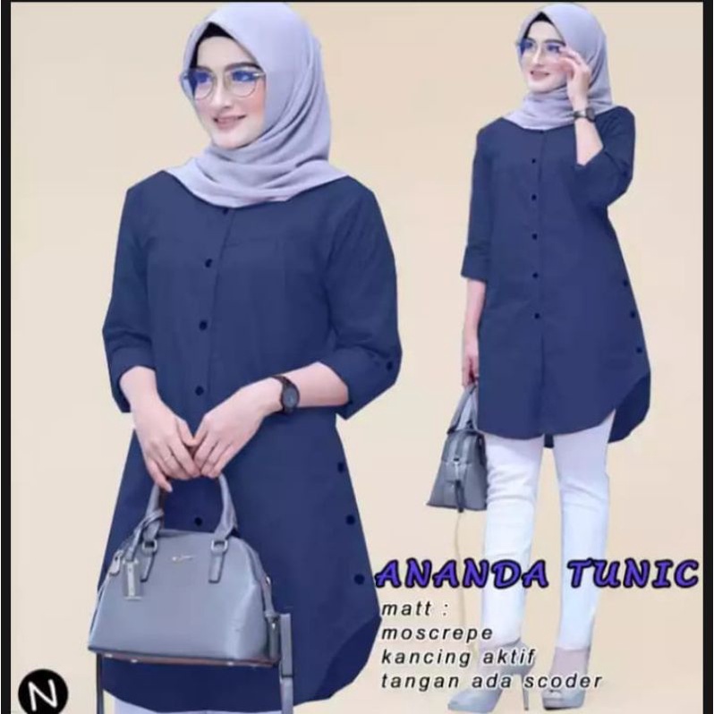 TUNIK POLOS KANCING BAJU TUNIK ANANDA WANITA TERBARU