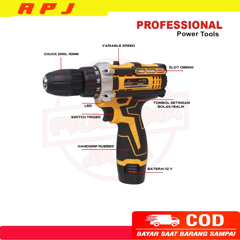 Bor baterai murah promo 12V setbox lengkap YUKIDO  tools mesin bor cordless bolak balik TERLARIS