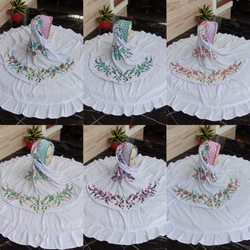 Mukena Dewasa  putusan potongan bordil katun micro/mukena putih bordir warna murah berkualitas/muken