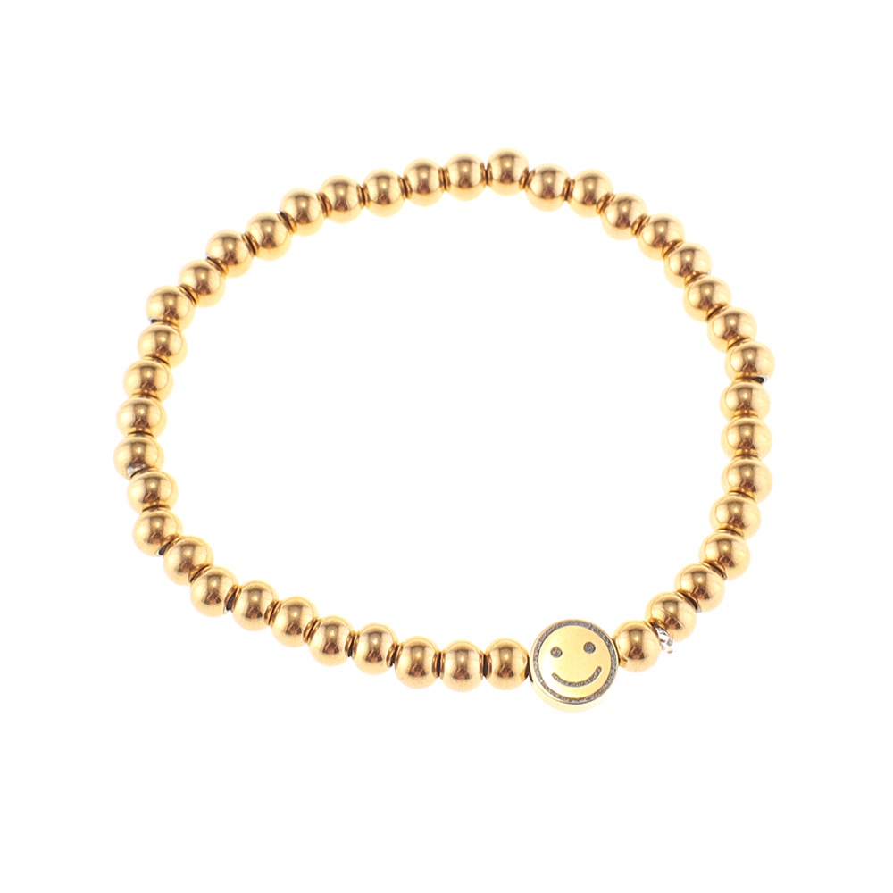 Gelang Manik-Manik Bahan Stainless Steel Motif Smiley Face Gaya Jepang Untuk Wanita