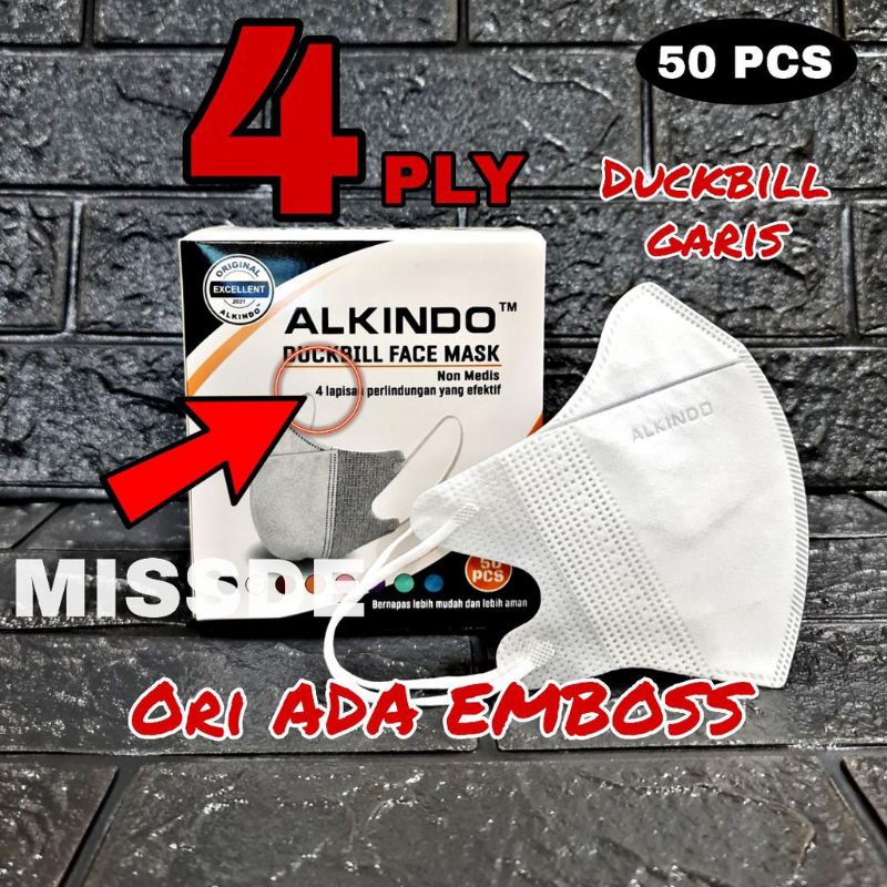 Masker duckbill alkindo duckbill mouson 4ply tebal 50pcs original