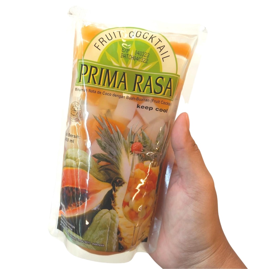 

Fruit Cocktail Prima Rasa 450ml Nata de Coco Buah-Buahan Minuman