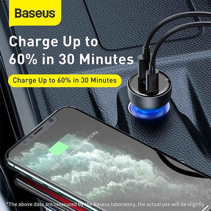 BASEUS 65W CAR CHARGER MOBIL FAST CHARGING TYPE C PD+USB QUICK CHARGE