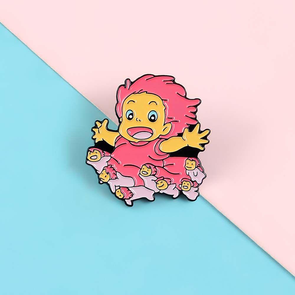 Needway   Ponyo Bros Ransel Hadiah Untuk Wanita Aksesoris Perhiasan Di Tebing Film Kerah Bros Lencana Pin Enamel Pin