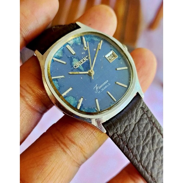 Jam Tangan Orient Fieneness Manual Winding Japan Vintage Blue Dial