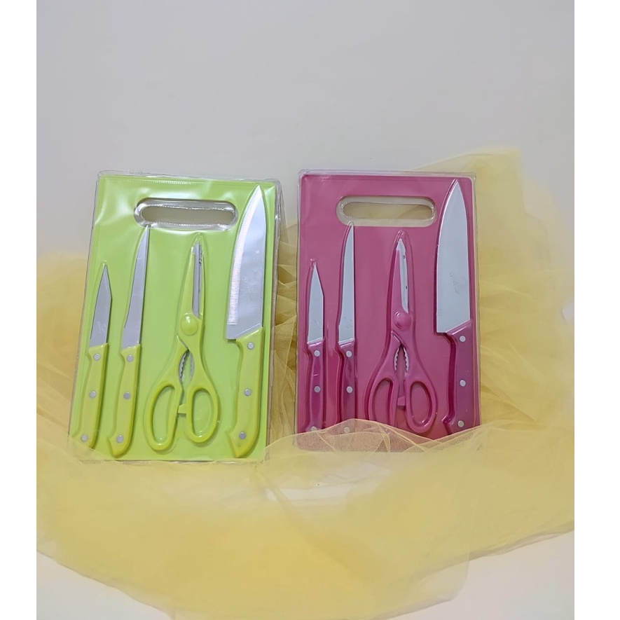 Pisau Dapur Set 5pcs 8005 Q2 / 5in1 Buah Sayur Talenan Serbaguna / pisau dapur set with gunting dapu