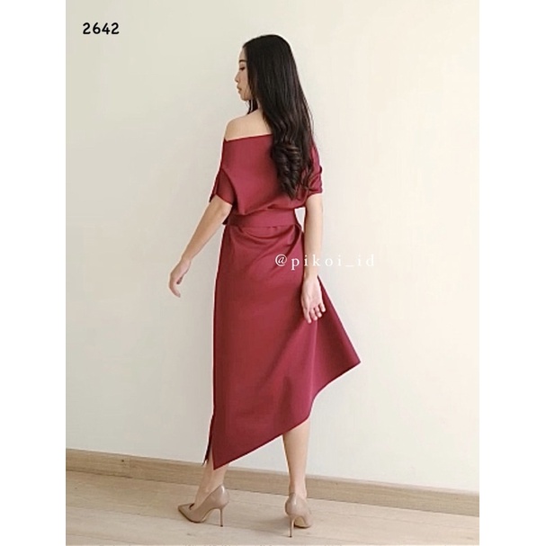 Sabrina dress scuba merah hijau imlek cny / dress wanita korea terbaru / gaun sincia imlek / 2642