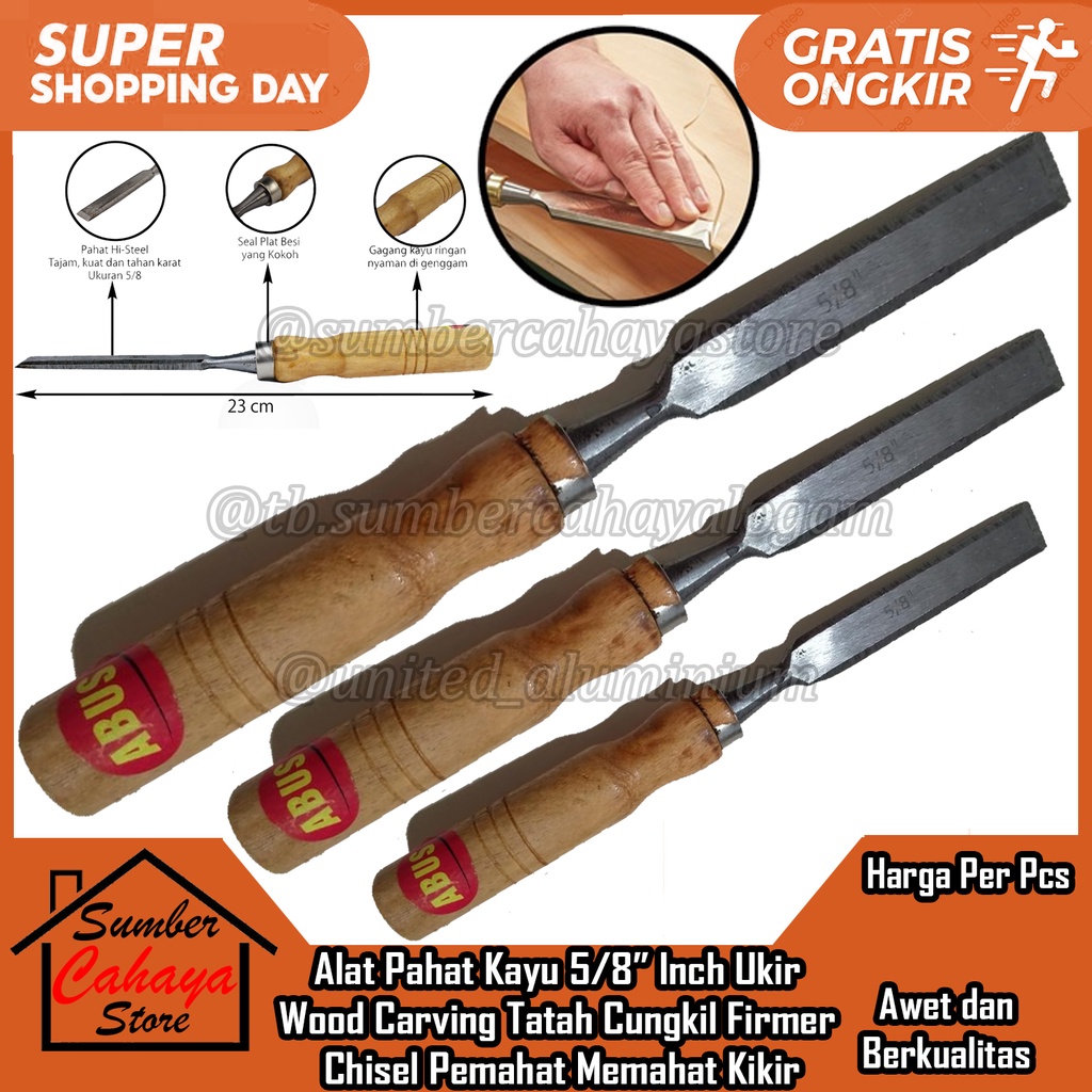 Alat Pahat Kayu 5/8” Inch Ukir Wood Carving Tatah Cungkil Firmer Chisel Pemahat Memahat Kikir Gagang