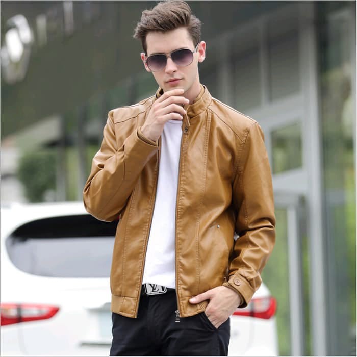 Jual Jaket Kulit Pria Asli Domba Kualitas Super Warna Coklat Tan Model Trendy Kekinian Keren