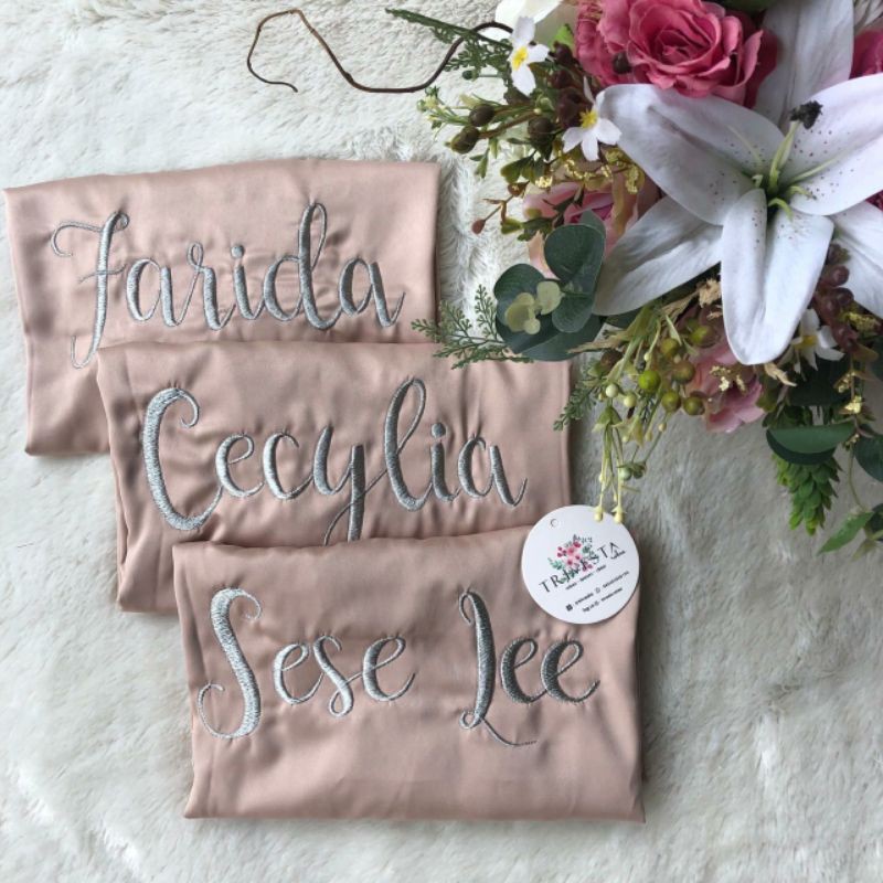 Trivesta Robes - Basic Robe Nude - Kimono Robe Bridesmaid Satin + Free Bordir (Tulisan Bebas Bisa Nama)