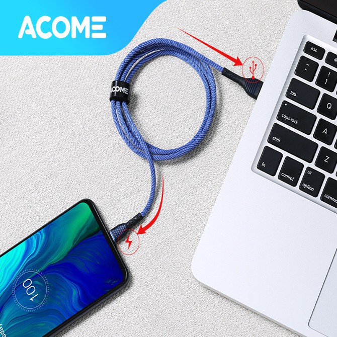 KABEL DATA TYPE C ACOME FAST CHARGING KABEL BULAT ASC-010 GARANSI RESMI