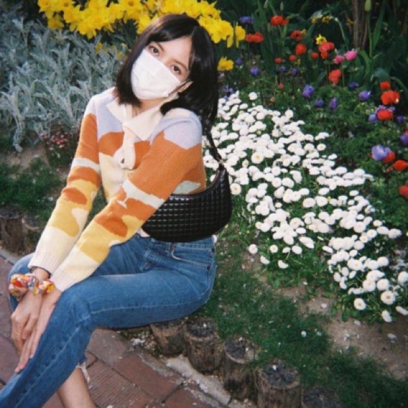 savalia | Cardigan Lisa Blackpink Sunset Polo lengan panjang sweater gaya korea argyle cardi