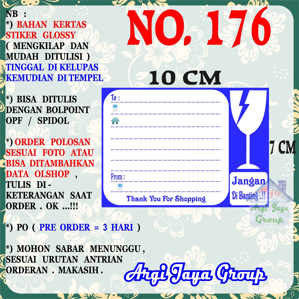 

Stiker Pengiriman - Sticker Alamat Olshop Murah Nomer 176 - 10x7 cm - Glossy