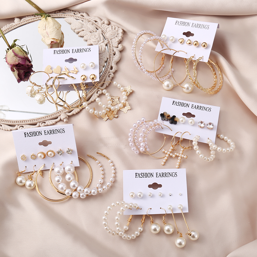 6 Pasang / Set Anting Tusuk Gantung Wanita Desain Kupu-Kupu + Mutiara + Rumbai Gaya Bohemian Untuk Hadiah