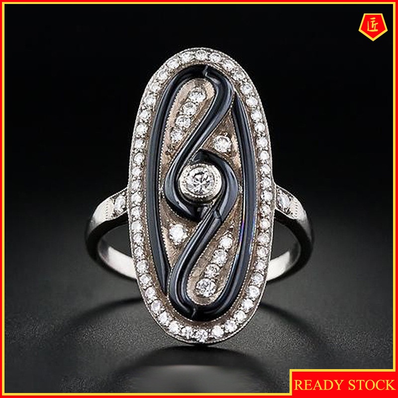 [Ready Stock]Creative Retro Full Diamond Oval Ring