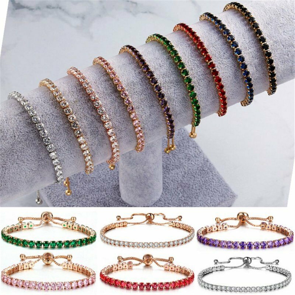 Gelang Rantai Kristal Cubic Zircon Berlian Imitasi Gaya Korea Untuk Wanita