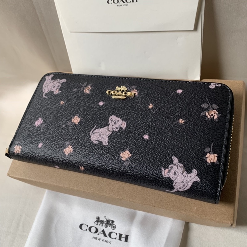 Disney X Coach Accordion Zip Wallet With Dalmatian Floral Print(Coach 91743)