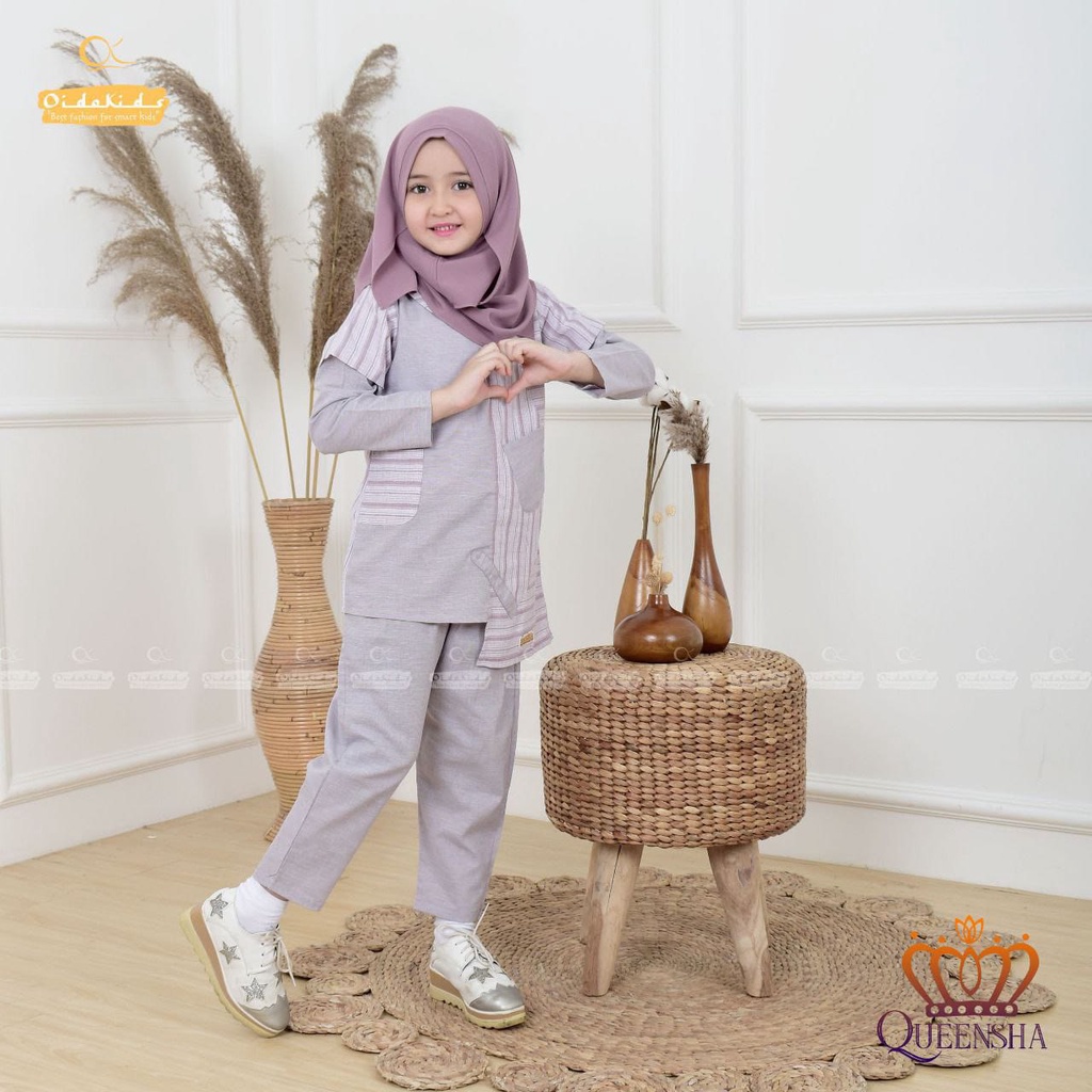 Baju Muslim Tunik Anak Harian set Queensha (Ungu)
