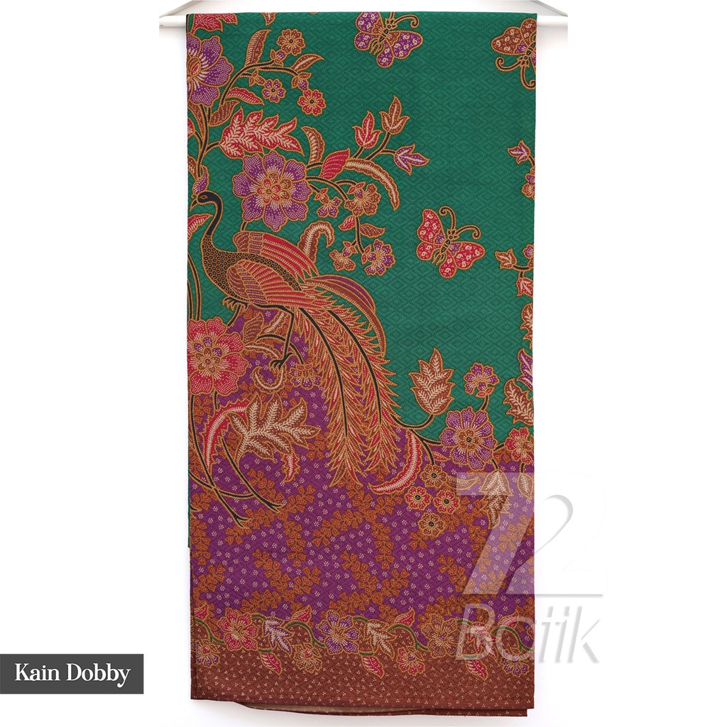 72 Batik - Kain Batik Bahan Dobby Dobi Dobbi Dolbi Motif Burung Kupu Warna Hijau 728488