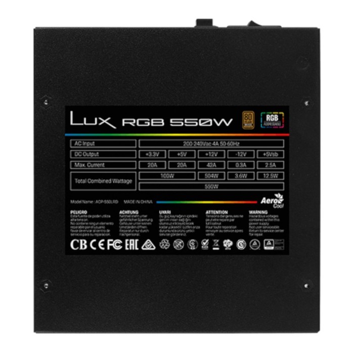 Aerocool LUX RGB 550W - 550 Watt 80 PLUS Bronze Gaming PSU