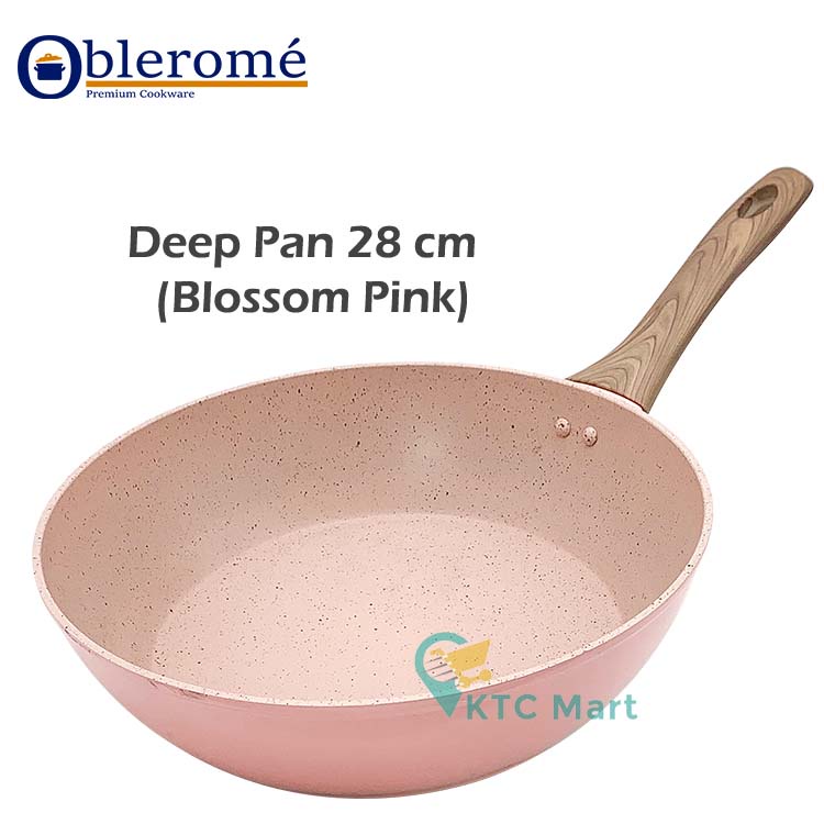 OBLEROME - Deep Pan Marble Granite 28 CM + Tutup Kaca Wok Pan Granite| Premium Cookware