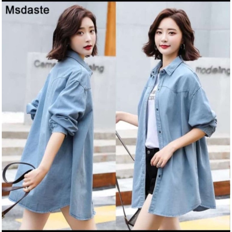 879 KEMEJA WANITA JEANS WASH BAHAN JEANS,SIZE FIT L(GF)