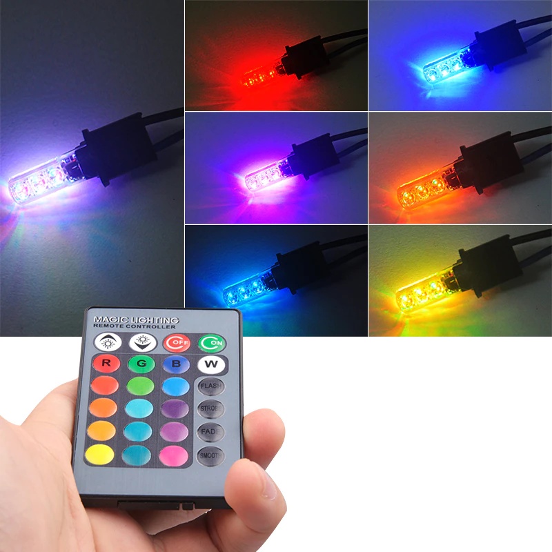 LAMPU LED Remot T10 MOBIL MOTOR RGB 6 MATA JELLY ISI 2PCS + REMOTE E05