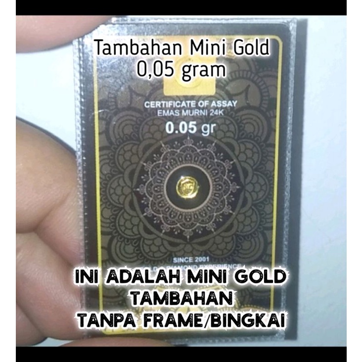 Mini Gold 0,025gr, 0,05gr, 0,1gr in Hexa Frame (Free Giftbox Rustic)| Mini Gold in Frame | Kado Pernikahan, Kado Ulang Tahun, Wisuda, Anniversary, dll. kekinian bingkai hexagonal stik es krim-Tambahan MG 0,05gr