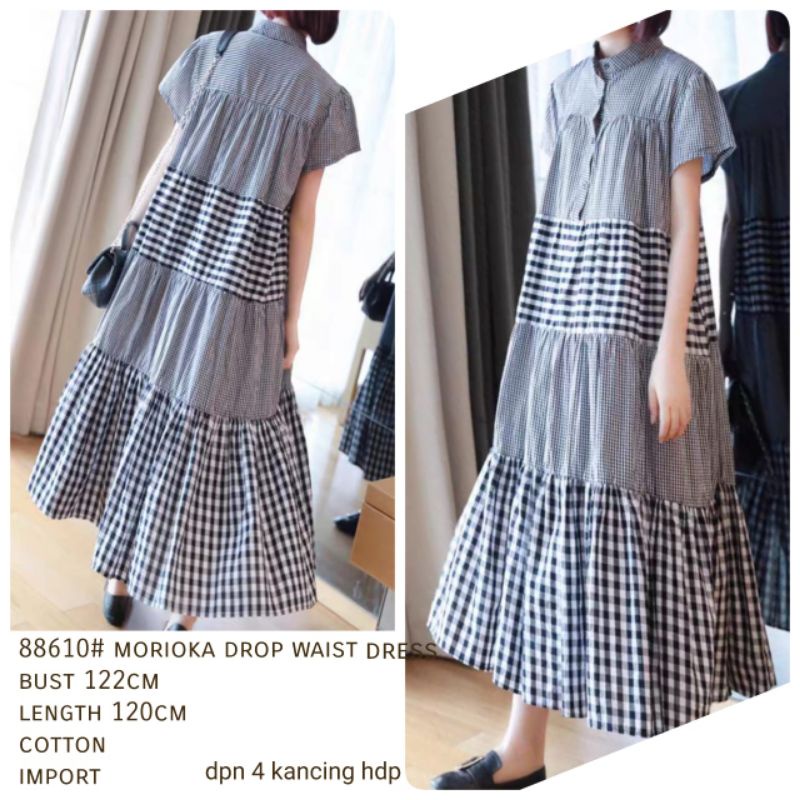 MDLV ~ 88610# Morioka Drop Waist Dress Big Size Dress Boho Salur Fashion Import