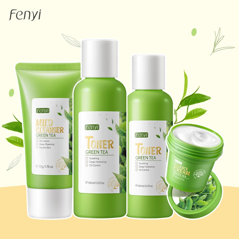 Fenyi Green Tea Toner Wajah Krim Kontrol Minyak Mengencangkan Pori-pori Pelembab Meratakan Warna Kulit 4 pcs