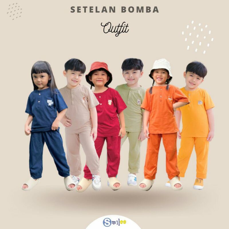 Setcel anak bomba smilee 1-5tahun unisex polos bordir