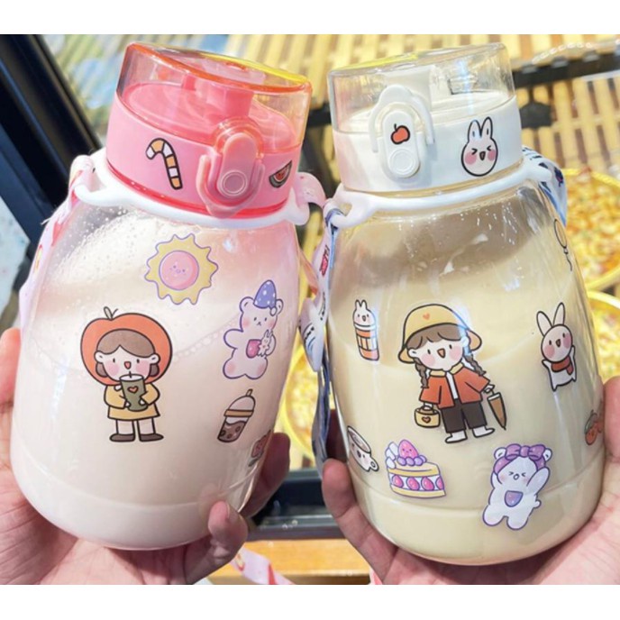 Botol minum viral Big Belly 1200ml Water Bottle Botol minum anak + tali polos dan Stiker 1.2liter