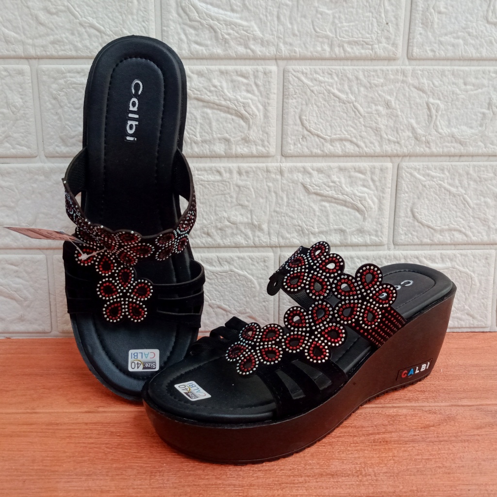 CLB.03 Sandal Wanita Selop Wedges Tebal Hak 7cm Size 37-40