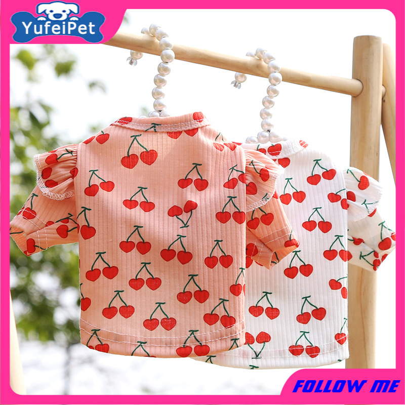 ★〓YUFeiPet〓★ Pet dog clothes soft pajamas cute cherry print puppy vest T-shirt all season pet clothes shirt cat clothes