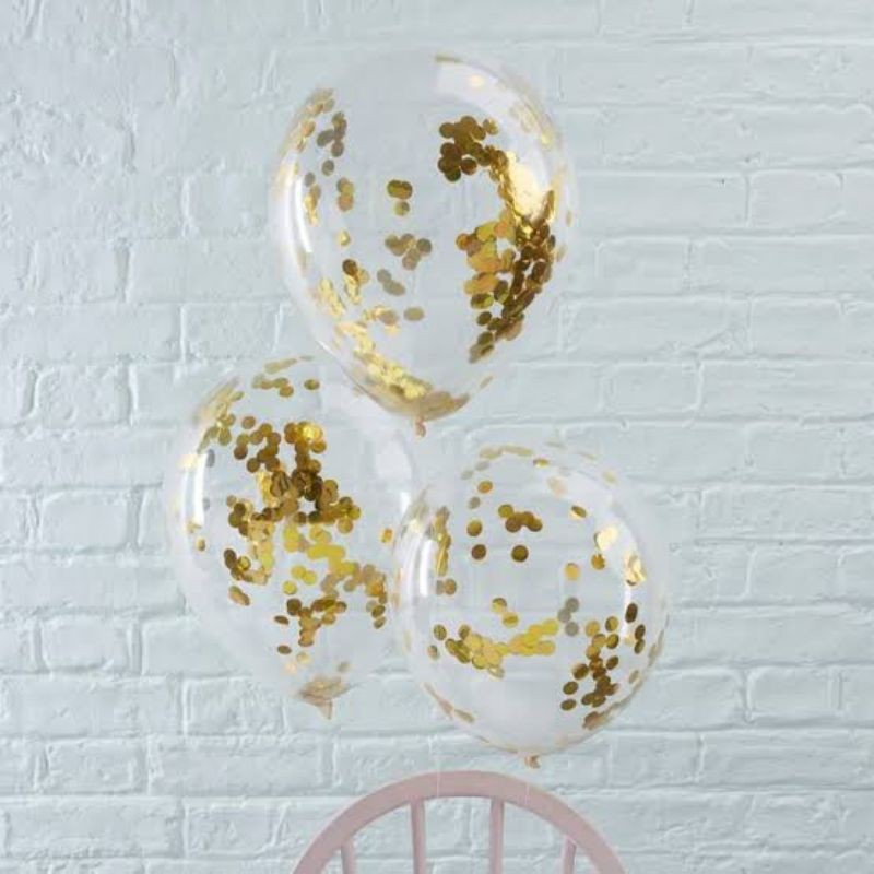 balon confetti gold silver isi 3 pcs 12 inch balon bening manik manik