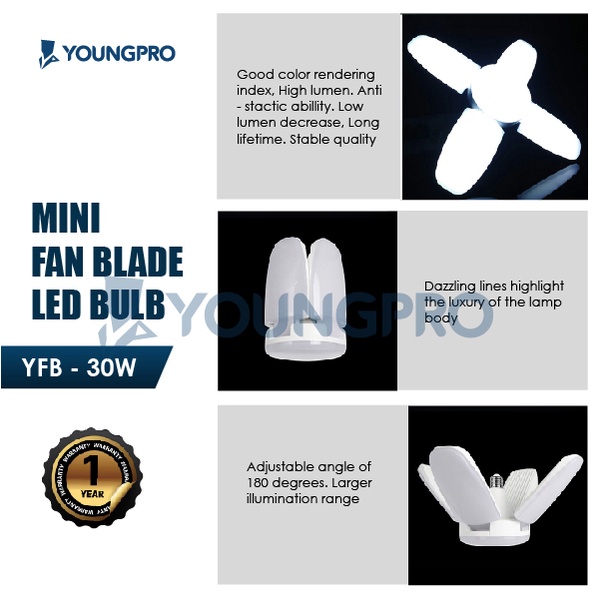 (Garansi 12 Bulan) YOUNGPRO YFB30W - Lampu Kipas MINI BLADE FAN LED BULB 30W Kado Natal Hadiah Unik Tukar kado