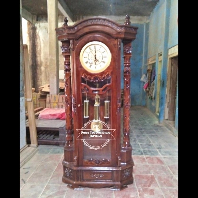Jam besar ukir kayu jati/ Jam pajangan /Jam lonceng bandul kayu jati ukir Jepara