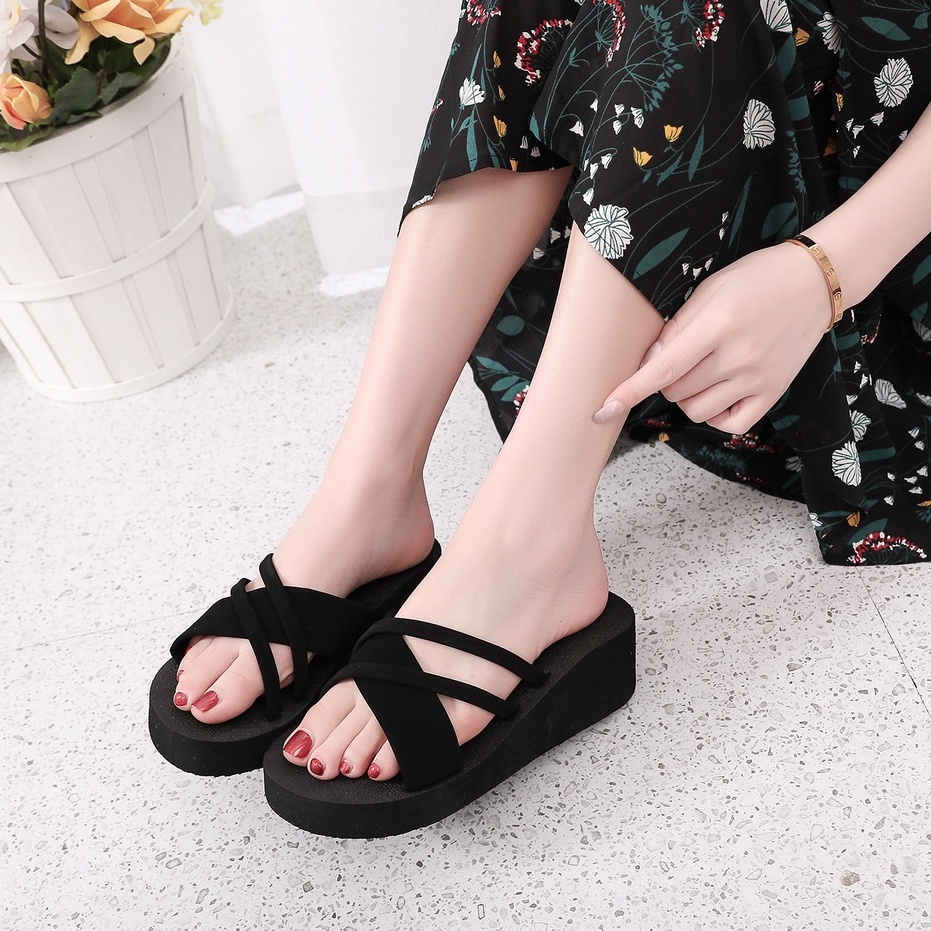 SANDAL WANITA WEDGES SPON SILANG BALOK | SENDAL WEDGES SPON JEPIT CANTIK | WEDGES DEWASA TRENDI