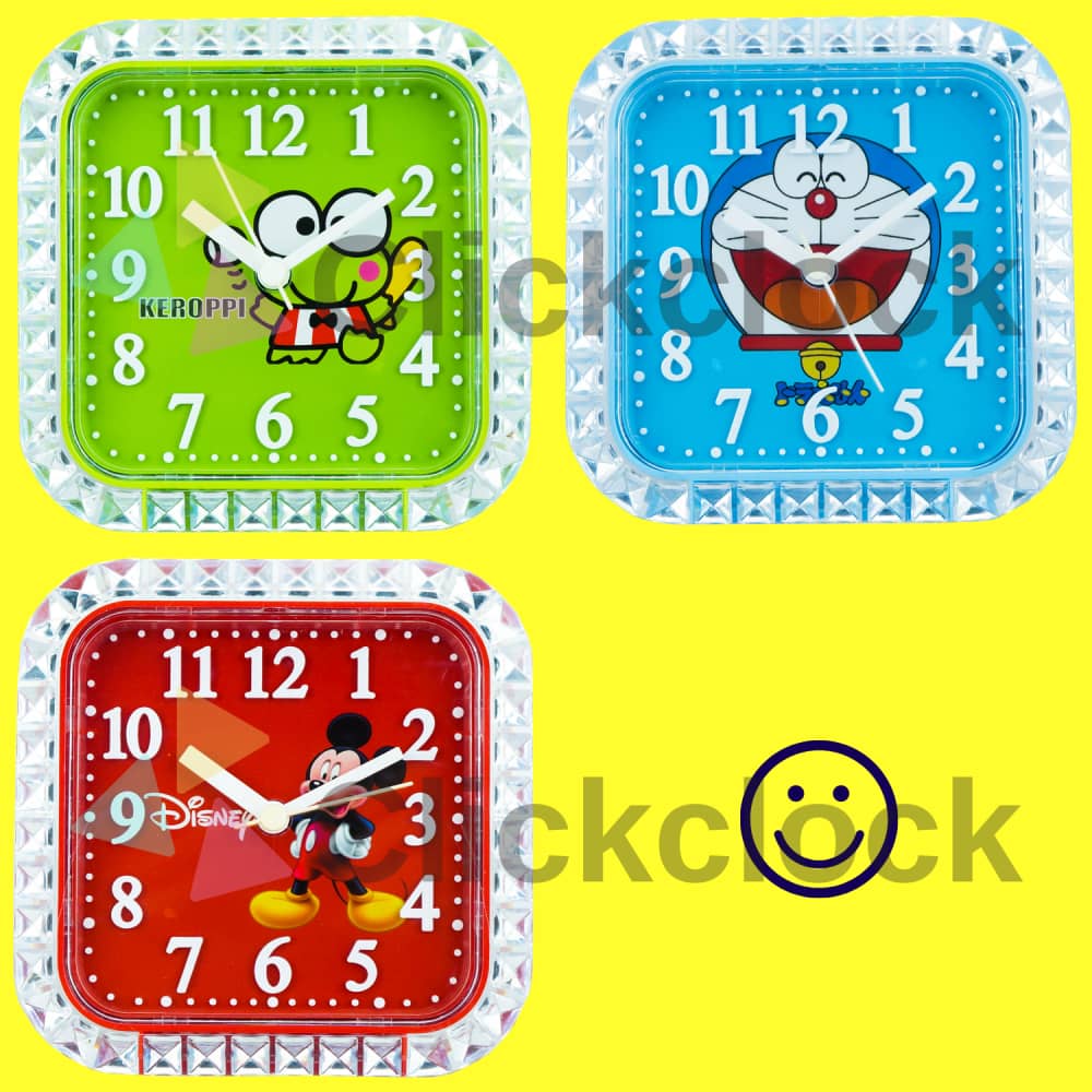 Jam Weker Quartz Dekorasi Meja Mickey Mouse Hello Kitty Doraemon F92 Kecil Unik Bagus Step Movement