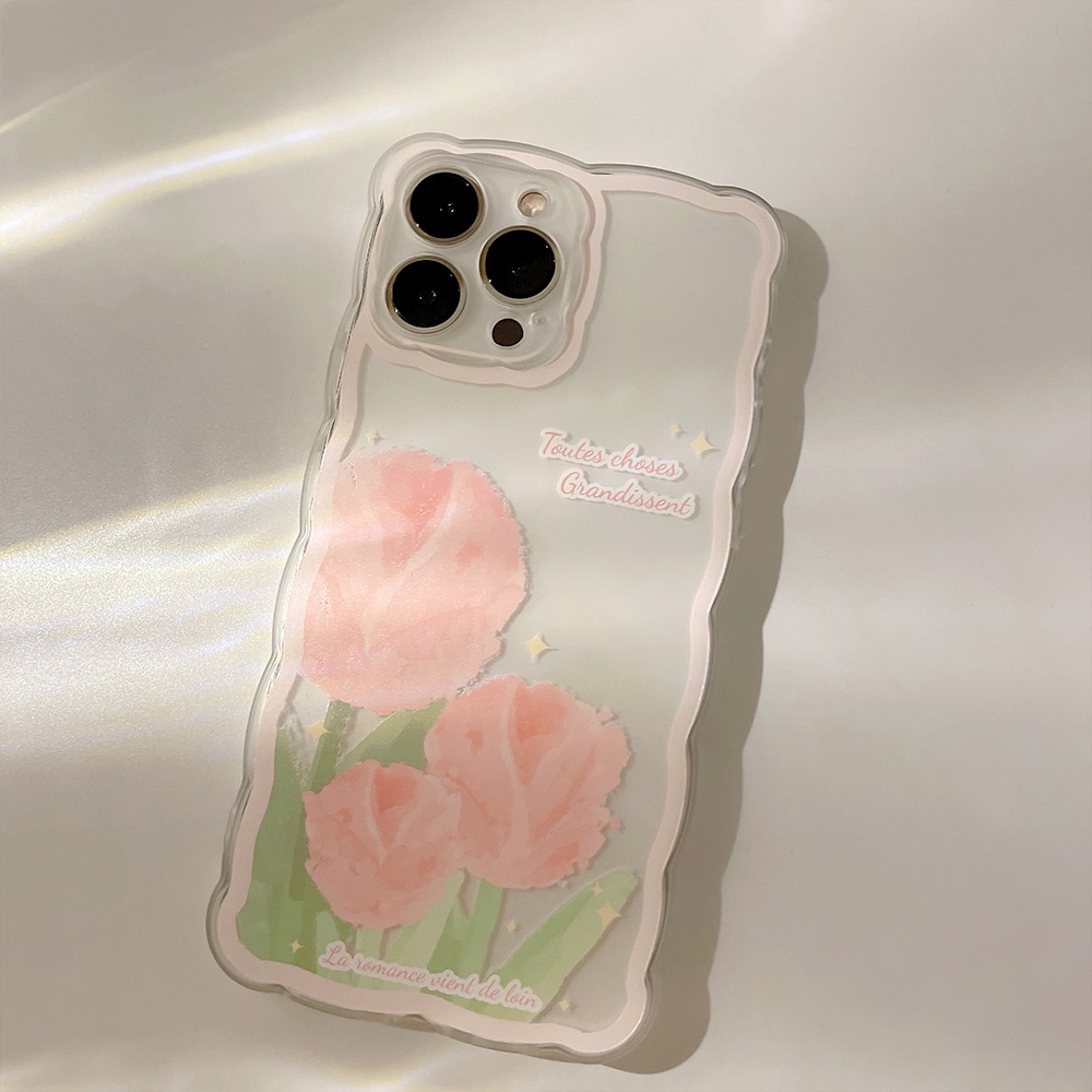 Soft Case Pelindung Lensa Kamera Motif Tulip Dan Awan Tahan Banting Untuk iPhone 13 Pro Max 11 12 Pro X XS Max 7 8 Plus SE 2020